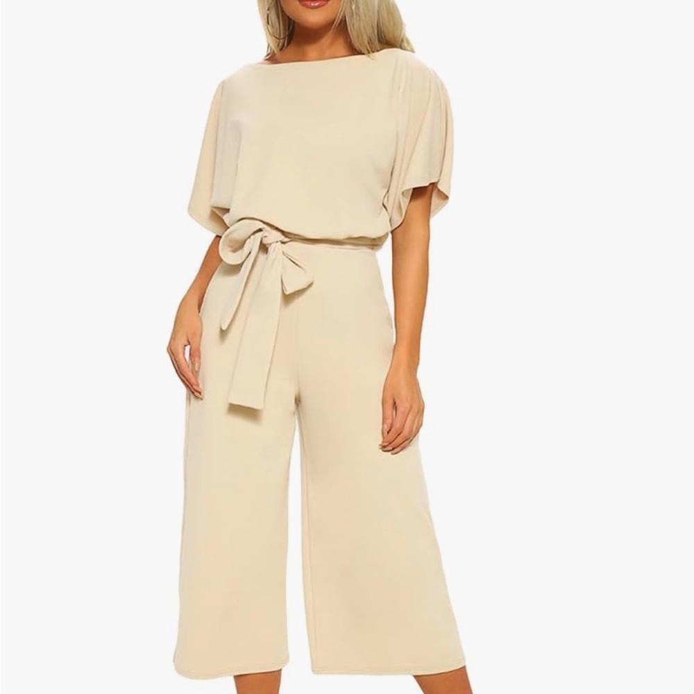 Chic Beige Jumpsuit with Belt